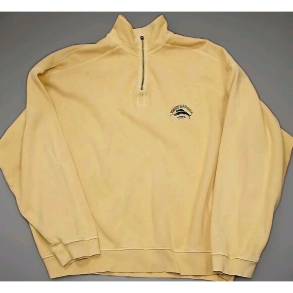 Vintage Tommy Bahama Men’s XXL Yellow 1/4 Zip Cotton Sweatshirt Pullover EUC - Picture 1 of 10